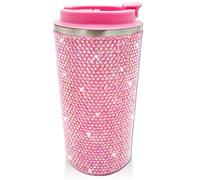 XMYAINA 17oz Rhinestone Insulated Coffee Mug with Leak Proof Lid Stainless Steel Vacuum Bling Travel Coffee Mug Studded Diamond Sparkly Coffee Tumbler Cup Reusable Portable To Go Mugs (Pink)