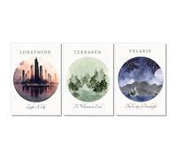 Xmyegeyeee 3 Piece Sarah J Maas Books Poster Art Print, Sarah Maas ACOTAR, Crescent City, Throne of Glass Series Canvas Wall Art, Fantasy Books Artwork for Bedroom Library 16x24in Unframed