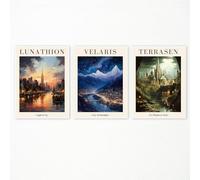 Xmyegeyeee 3 Piece Sarah J Maas Poster Art Print, Sarah Maas Acotar Wall Art, Crescent City, Throne of Glass Series Canvas Wall Art, Fantasy Books Artwork for Library 12x16in Unframed