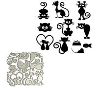 XMYXCRAFT Animal Cats Metal Die Cuts, Cute Cat Fish Stencils DIY Crafts Cards Cutting Dies for DIY Embossing Card Making Photo Decorative Paper Dies Scrapbooking