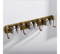 XMZFQ Mop Broom Holder Wall Mount Garden Tool Organizer, Brass Heavy Duty Tool Hanger with 3 Racks 4 Hooks for Kitchen Bathroom Closet Garage Office Laundry