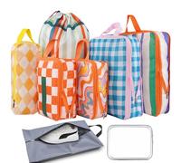 Xmzsdz Compression Packing Cubes, Packing Cubes for Travel, Waterproof Luggage Organizer Bags Set, Cute Packaging Cubes for Women Kids Backpack Carry-Ons, Colorful Plaid, 8 Set