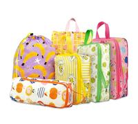 Xmzsdz Compression Packing Cubes, Packing Cubes for Travel, Waterproof Luggage Organizer Bags Set, Cute Packaging Cubes for Women Kids Backpack Carry-Ons, Fruits, 6 Set