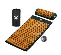 Xn8 Acupressure Mat & Pillow, Spiky Acupuncture Mat for Anxiety, Stress Relief, Back Pain, Muscle Relaxation & Recovery, Portable Reflexology Matt with Carry Bag for Men & Women, Black-Orange
