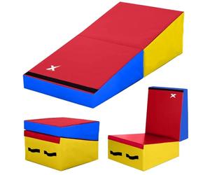 Xn8 Foldable Incline Gymnastics Mat Non-Slip Kids Wedge Cheese Mat Tumbling Yoga Mats with Carrying Handle Home Gym Fitness for Boys and Girls Training Aerobic Exercise Medium (150cm * 75cm * 30cm)