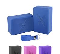 Xn8 Sports Yoga Block, Set of 2 Foam Blocks with Strap, Pilate Blocks, Yoga Bricks for Balance Stretching Pilates Meditation, Deep Flexible Poses, and Home Workouts, Blue