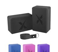 Xn8 Sports Yoga Block, Set of 2 Foam Blocks with Strap, Pilate Blocks, Yoga Bricks for Balance Stretching Pilates Meditation, Deep Flexible Poses, and Home Workouts, Black