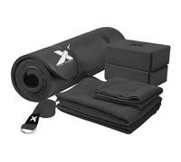 Xn8 Yoga Starter Set - 6-Piece NBR 15mm Yoga Mat Set Included Pilates Block, Yoga Towels, Strap - Complete Yoga Starter Kit for Beginners - Black