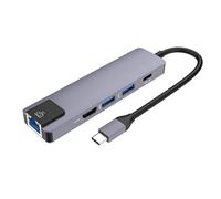 XNASU USB C Hub, Type C Hub 5 in 1 USB C to 4K HDMI Multiple Adapter 2 USB 3.0 Ports, USB-C PD Power Supply, Rj45 Gigabit Ethernet LAN Adapter (Gray)