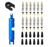 XNBTFK 12 PCS Presta Valve Cores, 12 Valve Core Caps, with 1 Alloy Valve Core Dismantle Tool Replacement Bicycle Presta Valve Remover Tool Kit And 1 Disassembly Wrench