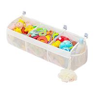 XNBTFK Bath Toy Storage Net with 6 Hooks, White Hanging Toy Storage Bag for Bathroom Organization, Breathable Mesh for Fast Drying and Ventilation, Ideal for Family Bathroom Use