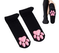 XNBTFK Cat Paw Socks, Cute Over Knee Socks for Women, Thigh High Socks with 3D Paws for Cosplay & Daily Wear, Thigh High Stockings with Black Cat Claw Pattern