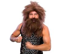 XNBTFK Caveman Wig & Beard Set, Fake Beard and Light Brown Wig for Men, Stone Age Costume Accessory for Themed Parties, Halloween and Carnival, Polyester