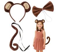 XNBTFK Monkey Costume Set, Monkey Ears Headband and Long Tail, Brown Animal Costume Accessories for Kids Adults, Halloween Cosplay, Jungle Theme Party Dress Up