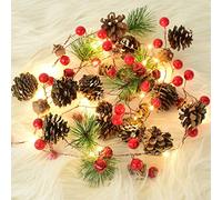Xndryan Christmas Garland with Lights, 2M 20 LED Pine Cone String Lights Berry Garland with Lights Indoor Christmas Decorations, Door Fireplace Xmas Artificial Garland Fairy Light