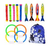 Xndryan Diving Pool Toys, Sinkies for Kids Swimming Underwater Diving Toys Set Includes 5 Pcs Diving Sticks, 4 Pcs Torpedo Bandits, 4 Pcs Diving Rings, Fun Swimming Toys for Pool