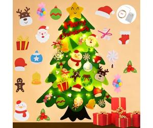 Xndryan Felt Christmas Tree for Kids, DIY Toddler Christmas Tree with 28pcs Ornaments and 50 LED String Lights, Great Hanging Felt Christmas Decorations Xmas Gifts for Kids
