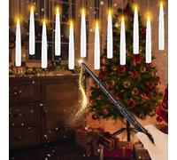 Xndryan Floating Candles with Wand, 12pcs Flickering Warm Light Flameless Hanging Candles with Timer, Battery Operated Taper Candles for Party Halloween Christmas Decor