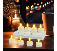 Xndryan LED Tea Lights Rechargeable 8 LED Candles Tea Lights with Remote Control and Charging Station, Electric Flickering for Party Room Living Room Halloween Christmas Table Party Decoration