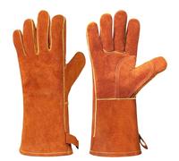 Xndryan Welding Gloves, 14 Inch Heat Resistant Gloves Leather BBQ Glove Tough Comfortable Safety Fire Gloves for Wood Burners/BBQ/Gardening/Welder