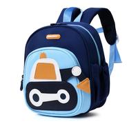 XNDZ Kids Backpack for Toddlers Age 2-4 | Mini Preschool Rucksack with Adjustable Chest Buckle & Reflective Strip | Lightweight Nursery Travel Bag for Little Boys Girls (Dark Blue Digger)