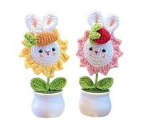 Xnferty 2 PCS Handmade Crochet Sunflower, 6.69 IN Easter Knitted Bunny Potted Plants Mini Potted Plant Handmade Crochet Flowers Completed Hand Woven Sunflowers for Easter
