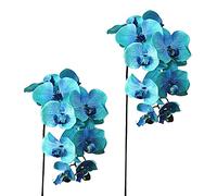 Xnferty 2PCS Artificial Orchid, 21IN Premium Artificial Orchid Flower Plant with Green Leaves Beautiful Orchid Blooms and Succulent Faux Orchid Flowers Plant Arrangement for Outdoor Indoor Home(Blue)