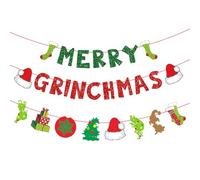 XNFUOE 2pcs Merry Grinchmas Banner Grinch Christmas Decorations for Winter New Year Holiday Party Decorations
