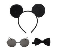 XNFUOE 3pcs Halloween Mouse Costume Blind Mice Headbands Black Glasses Bow Tie for Adult Kids Cosplay Children's Day Birthday Party Masquerades Halloween