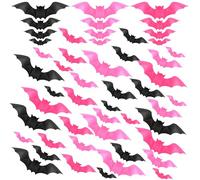 XNFUOE 48pcs Halloween Bats Wall Decor Plastic 3D Scary Bat Decor Goth Wall Stickers for Home Window Party Room