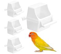 XNFUOE 4Pcs Bird Cage Feeder White Plastic Hooks Cage Hanging Food Cup Parrot Water Dispenser Cup Bird Water Feeder Food Bowl for Parrots Budgie Parakeet Cockatiel Canary
