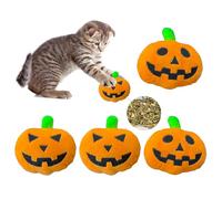 XNFUOE 4pcs Halloween Catnip Toys Interactive Pumpkin Catnip Toys for Indoor Pet Cats Adult Kitten Games Teeth Chew