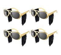 XNFUOE 4pcs Rockstar Style Glasses Disco Sunglasses with Sideburns 50s Hip Hop DJ Glasses Hippie Disco Costume Accessories for Rapper Hippie Party Supplies