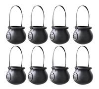 XNFUOE 8pcs Black Plastic Cauldron Candy Holder Pot Mini Halloween Witch Bucket for Halloween Party Decorations Supplies