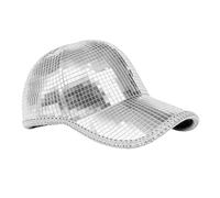 XNFUOE Disco Ball Cowboy Hat Mirrored Ball Baseball Cap Shiny Glitter Retro Party Hat Silver Sparkly Cowgirl Cap Disco Western Costume Halloween Costume Accessory
