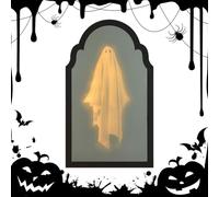 XNHAFW 2025 Halloween Ghost Mirror Hologram,Ghost Hologram Mirror Decorations,Spooky Haunted Mirrors House Apparition Indoor Harvest Decor,Hallowees Decoration for Indoor Outdoor (Wave-Warm Light-S)