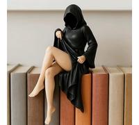 XNHAFW Halloween Mysterious Statue 2026 New Bookshelf Decor Resin Statue Gothic Book Shelf Decorations Elegant Queen Figure Sitting Black Robe 3D Spooky Sculpture for Garden Bookshelf (C)