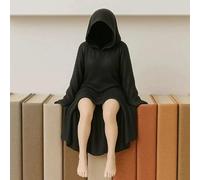 XNHAFW Halloween Mysterious Statue 2026 New Bookshelf Decor Resin Statue Gothic Book Shelf Decorations Elegant Queen Figure Sitting Black Robe 3D Spooky Sculpture for Garden Bookshelf (A)