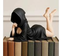 XNHAFW Halloween Mysterious Statue 2026 New Bookshelf Decor Resin Statue Gothic Book Shelf Decorations Elegant Queen Figure Sitting Black Robe 3D Spooky Sculpture for Garden Bookshelf (B)