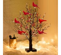 XNHAFW Vintage Glowing Tree with Cardinal, LED Vintage Glowing Tree with 6 Birds and 54 Red Fruits, Operated by Battery Twinkle Trees Lamp with Lighted Branches, for Halloween, Christmas (6 Birds)