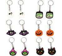 XNHIU 12 Pieces Halloween Keychain Ornaments Pumpkin Bat Cat Pendant Keychains Halloween Keyrings Cartoon Decorative Key Rings