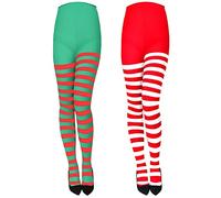 XNHIU 2 Pairs Christmas Striped Tights Full Footed Striped Socks Red Green White Thigh High Stockings for Christmas Party Costume Dress Up (Red Green White)