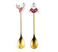 XNHIU 2 Pieces Christmas Coffee Spoon Stainless Steel Spoon Dessert Mixing Spoons Reindeer Santa Coffee Spoon for Kitchen Tableware