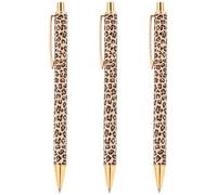XNHIU 3 Pcs Sparkly Pens Leopards Print Ballpoint Pen Pretty Retractable Black-Ink Biros for Students Adults School Office Home & Creative Use