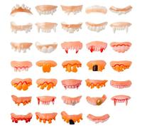 XNHIU 36Pcs False Vampire Teeth Halloween Demon Teeth Wacky Fake Teeth Halloween Decoration Accessories Unisex Prank Prop Halloween Cosplay Party Supplies
