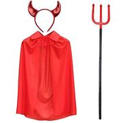 XNHIU 3Pcs Devil Costume Set Demon Cloak Demon Horn Headband Devil Fork Dress-Up Accessories for Halloween Carnival Masquerade