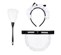 XNHIU 3Pcs Maid Costume Accessories French Maid Headband Feather Duster Retro Half Waist Maid Apron Party Decoration Fancy Dress Set for Halloween Christmas Cosplay