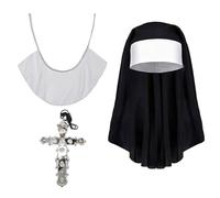 XNHIU 3pcs Nun Costume Set Nun Headpiece White Nun Collar Cross Necklace Halloween Nun Costume Cosplay Role-Playing for Adult Ladies
