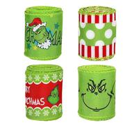 XNHIU 4 Rolls Christmas Wired Edge Ribbon - 24 Yards Xmas Cartoon Character Pattern Gift Wrapping Ribbon for Xmas Tree Decoration