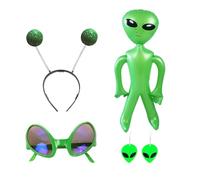 XNHIU 4pcs Alien Costume Accessory Halloween Inflatable Alien Toy Antenna Headband Boppers Alien Glasses Earrings for Halloween Party Decorations
